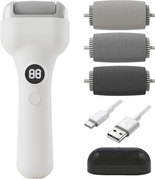 Electric Foot Callus Remover - Rechargeable Pedicure File, Waterproof Foot Scrubber File with 3 Grinding Heads, 3 Speeds - Portable Professional Feet Scraper Pedicure Kit for Cracked Dead Skin
