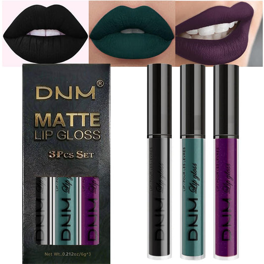 evpct 3Pcs Dark Black Green Purple Matte Liquid Lipstick Lip Stain Sets for Women Long Lasting Waterproof, 24 Hours Goth Lipstick labiales matte mate larga duracion listip 24 hours, 19#
