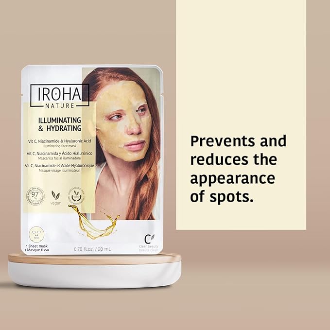 Vitamin C & Hyaluronic Acid Face Mask (5 Masks) + Eye Mask Patches with Vitamin C, Cucumber and Hyluronic Acid, Anti-Fatigue and Illuminating (5 Pairs)- Vegan, Korean Skin Care- Total Bundle 10 pieces