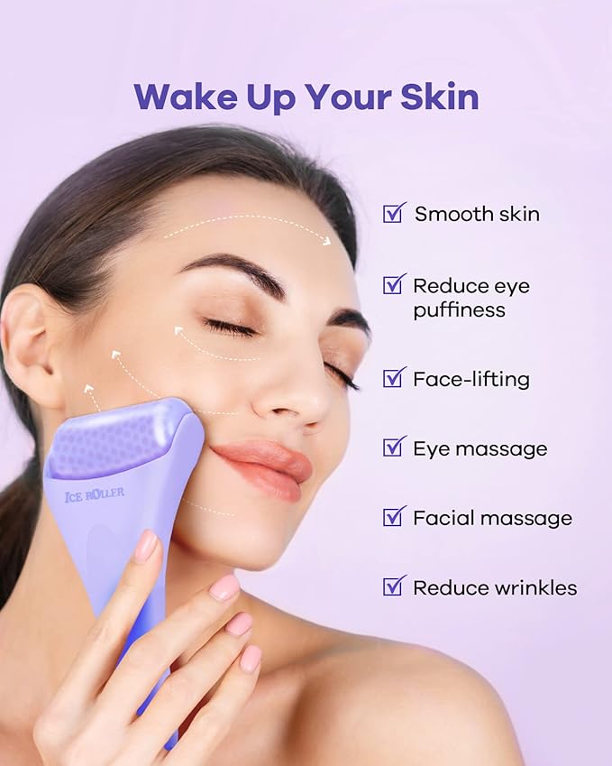 BearKig Ice Roller, Ice Roller for Face, Ice Face Roller, Cold Facial Ice Roller Massager for Eye Puffiness, Women's Gifts, Migraine, TMJ Pain Relief & Minor Injuries, Skin Care Products (Purple)