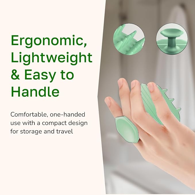 Silicone Scalp Scrubber - Massage Shampoo Brush, Soft Bristles for Hair Growth & Dandruff Removal - Ergonomic Design, Wet & Dry Use, Deep Cleansing Scalp Exfoliator for All Hair Types - Green