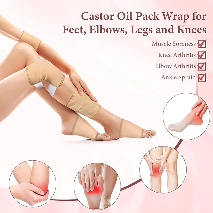 Castor Oil Pack, 8-Piece Reusable Organic Castor Oil Pack Kit, Suitable for Chest, Neck, Waist, Back, and Knees, Customizable Pressure Sticker Flexible Tape, Machine Washable