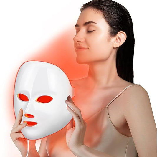 Led Red Light Therapy for Face, 7 Color Facial Mask Blue Red for Face Facial Skin Care(White)