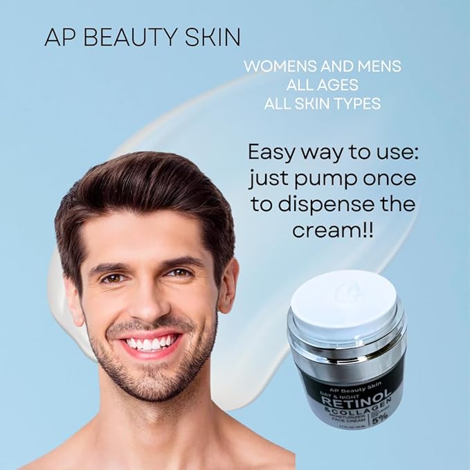 Retinol & Collagen Face Cream, 1.7 fl oz, Day & Night Moisturizer with 5% Hyaluronic Acid