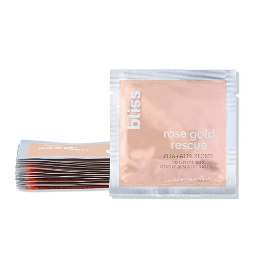 Bliss Rose Gold Rescue Daily Peel - 15 ct | Vegan & Paraben-Free | 8% PHA + AHA Blend for Sensitive Skin | Targets Dull Skin, Wrinkles, Enlarged Pores, Uneven Tone & Texture