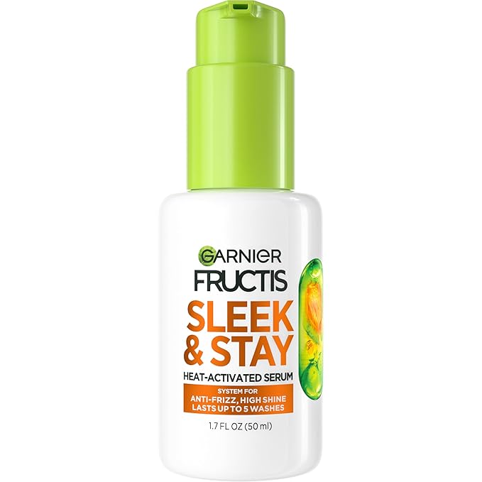 Garnier Fructis Sleek and Shine Sleek and Stay Hair Serum for Frizzy, Dry Hair, Heat Protectant Formulated with Alpha Silane, 1.7 Fl Oz