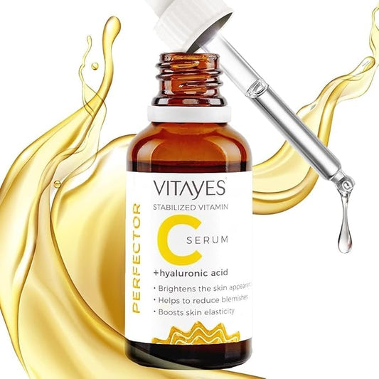 VITAYES Vitamin C Face Serum Anti Aging Serum with Hyaluronic Acid Skin Hydrating & Brightening for Dark Spots, Fine Lines and Wrinkles 1 Oz.