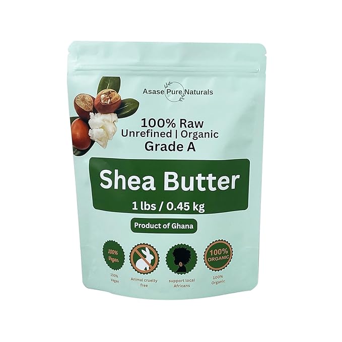 Asase Pure Naturals, Shea butter, 1 lbs, Raw, Unrefined, Grade A, Hand made, Ivory, Ghana Africa, Great for Hair, Skin, Nourish and moisturize, Body butter