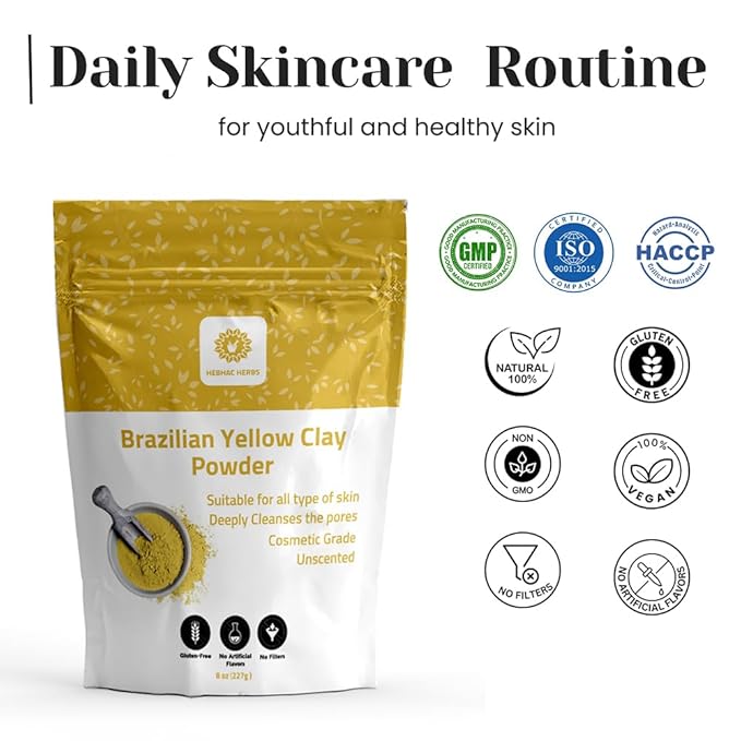 Brazilian Yellow Clay Powder 227 g - Natural | Cosmetic clay powder for Skin Care| Face Mask | Soap Making