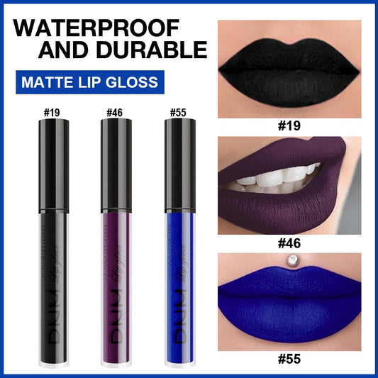 evpct 3Pcs Dark Purple Black Royal Blue Matte Liquid Lipstick Lip Stain Sets for Women Matte+Lipstick Long Lasting Waterproof Permanent 24 hr Hours Magic Lipstick 24 Hours original, Set27