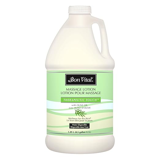 Bon Vital' Therapeutic Touch Massage Lotion with Olive Oil to Repair Dry Skin & Soothe Sore Muscles, Skin Therapy Lotion, Moisturizes Skin During Massages for Smooth Skin, 1/2 Gal, Label may Vary