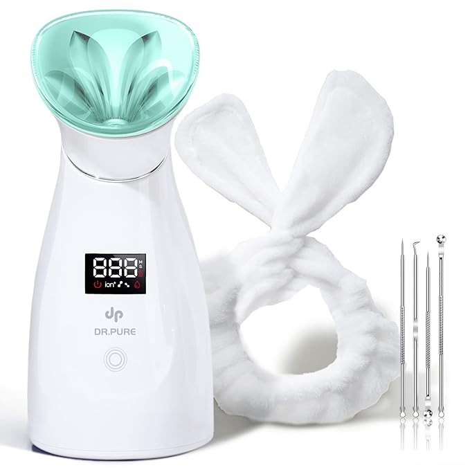 Nano Ionic Facial Steamer- Professional Smart Face Steamer Machine, Hot Mist Hydrating Moisturizing Skin Unclogs Pores Humidifier for Women Men Face Sauna Home Spa Quality（Green）