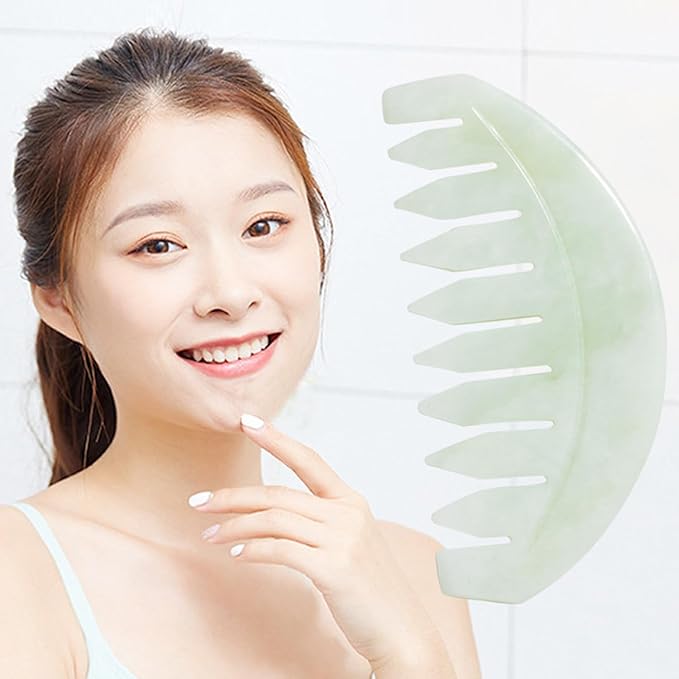 BoAn Natural Jade Head Massager, 2 Pcs Multi-Functional Massager for Head Caring and Acupoint Treatment, Guasha Scraping Scalp Comb