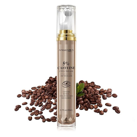 5% Caffeine Eye Serum with 360°Massage Ball for Puffiness, Fine Lines & Wrinkles - Anti-Aging, Hydrating Formula with Hyaluronic Acid, Niacinamide