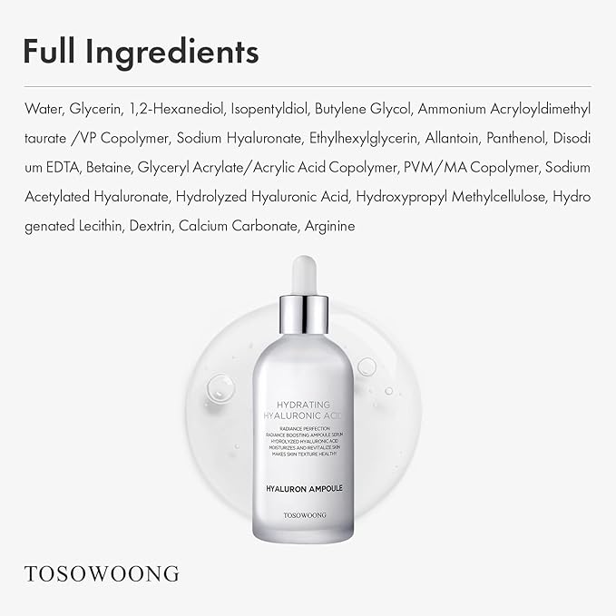Hyaluronic Acid Ampoule, Hydrating Glow and Skin Barrier Protection, Anti-Aging Face Serum for Dry Skin, Korean Skincare Beauty Products, 100ml, 3.38 fl. oz.
