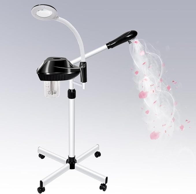 Professional 2 in 1 Facial Steamer on Wheels with 5X Magnifying Lamp and Ozone Facial Steamer for Deep Cleaning, Esthetician Use in Spa, Salon and Home