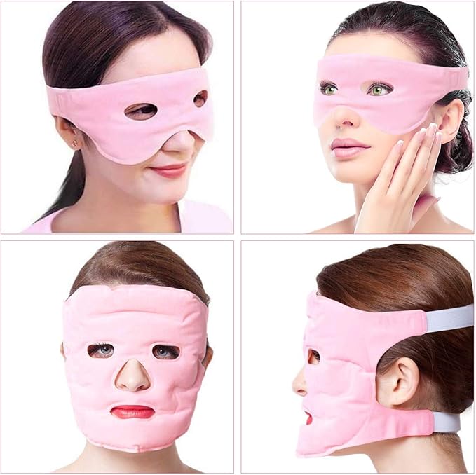 Ice Face Eye Mask for Cold Hot Compress Therapy, Gel Cooling Heat Facial Eye Mask Pack Reusable with Acupoint Massage & Tourmaline Powder for Skin Firming, Puffy Dark Circles Bags Eyes, Relief Pain