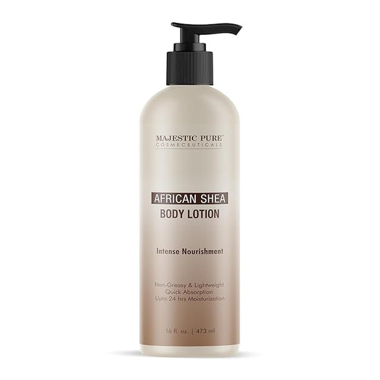 Majestic Pure African Shea Body Lotion with Aloe Leaf Extracts | Nourishing & Moisturizing | Quick Absorbing, Lightweight & Non Greasy | For All Skin Types | For Women & Men | 16fl oz