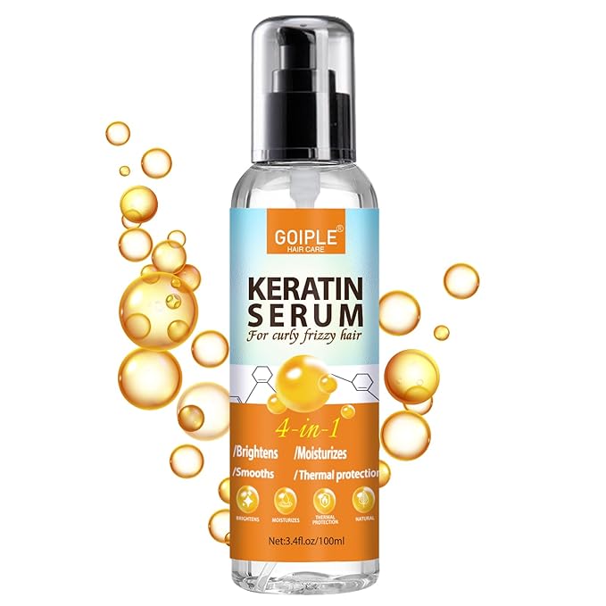 Keratin Hair Serum for - Heat Protectant with Castor Oil Treatment for Frizzy, Dry & Damaged Hair - Nourishes and Repairs Hair for Shine and Softness