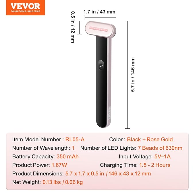 VEVOR Red Light Therapy Wand for Face and Neck, 3-in-1 LED Facial Wand Red Light Therapy Device with Heating Therapy| Vibrating Facial Massage, Portable LED Beauty Wand