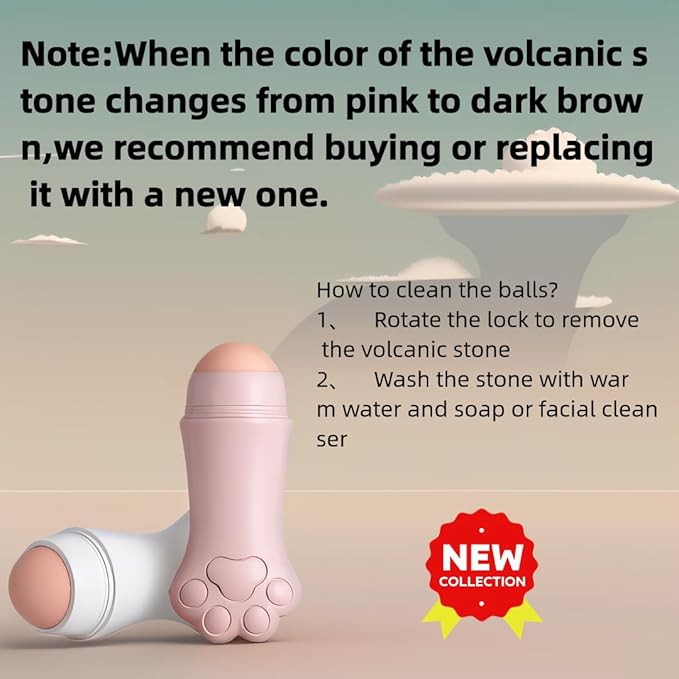 Face Roller oily skin oil absorbing massage tool, natural volcanic stone reusable facial skin care tool 2 packs，easy to carry, control the oiliness of the face (pink and white)