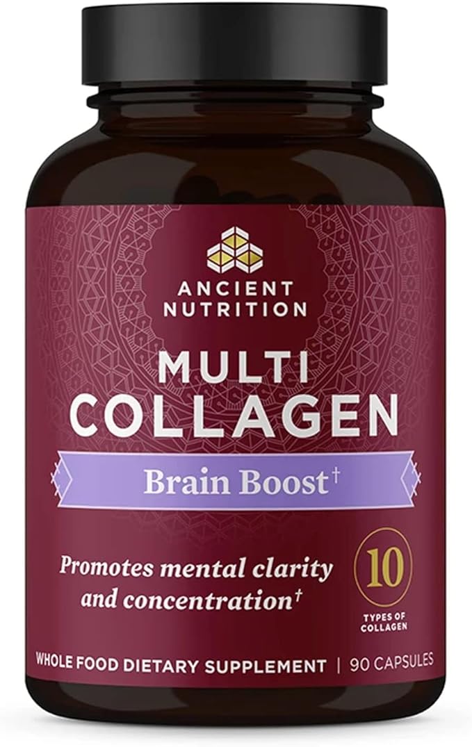 Ancient Nutrition Collagen Protein Brain Boost, Collagen Protein Capsules Brain Supplement for Reduced Joint Discomfort, Healthy Skin and Nails, 90 ct
