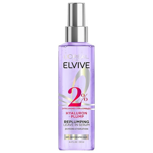 L'Oreal Paris Elvive Hyaluron Plump Moisture Plump Hair Serum for Dehydrated, Dry Hair with Hyaluronic Acid Care Complex, Paraben-Free, 4.4 Fl Oz