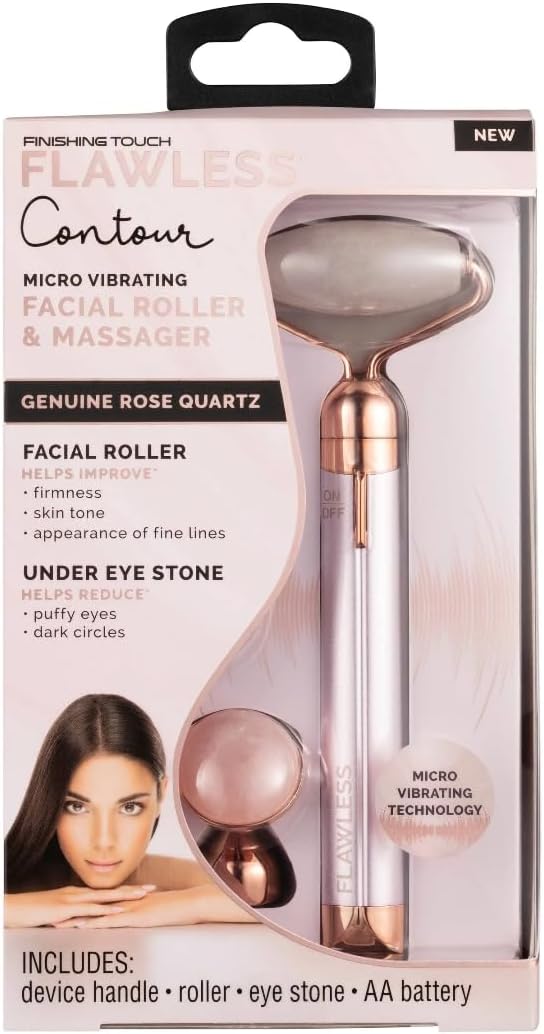 Finishing Touch Flawless Contour Vibrating Facial Roller & Massager, Rose Quartz