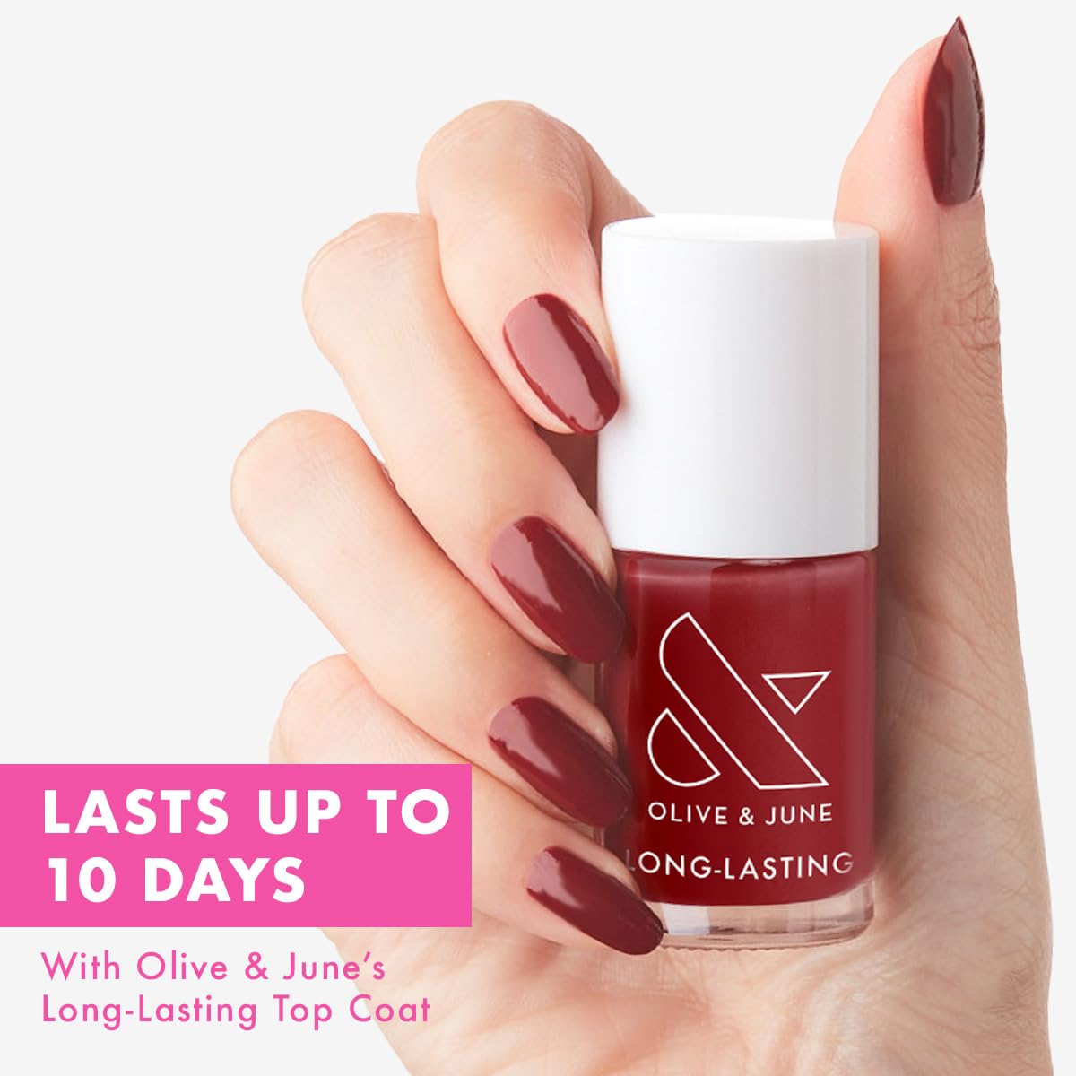 Olive & June Long Lasting Nail Polish | Plump Gel-Like Finish No Lamp Needed | Lasts up to 10 days | Salon-Quality Color at Home | 15-Free, Vegan & Cruelty-Free Chip-Resistant | Cozy Up | Brick Red