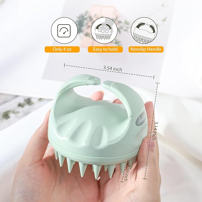 Sndyi Scalp Massager Shampoo Brush, Scalp Scrubber with Soft Silicone Bristles, Scalp Exfoliator for Dandruff Removal, Scalp Massager for Hair Growth, Wet Dry Hair Brush for Scalp Care, Green