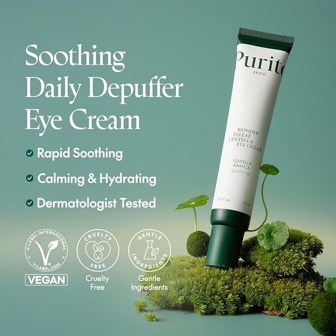 PURITO Centella Eye Cream, Korean Centella, for Sensitive Skin, Soothing, Facial Eye Cream for face, Dark Circles, Wrinkles, Puffiness, K-Beauty, Vegan & Cruelty-Free, 30ml 1fl.oz