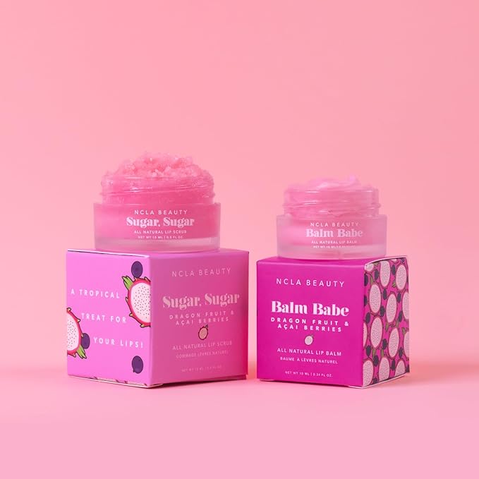 NCLA - Lip Care Set + Lip Scrubber | Clean, Natural, Non-Toxic Beauty (Dragon Fruit + Acai Berry)