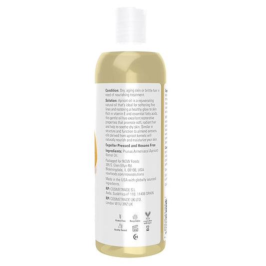 NOW Solutions, Apricot Kernel Oil, Hair Moisturizer, Rejuvenating Skin Oil, Softens Fine Lines, 16-Ounce (Pack of 2)