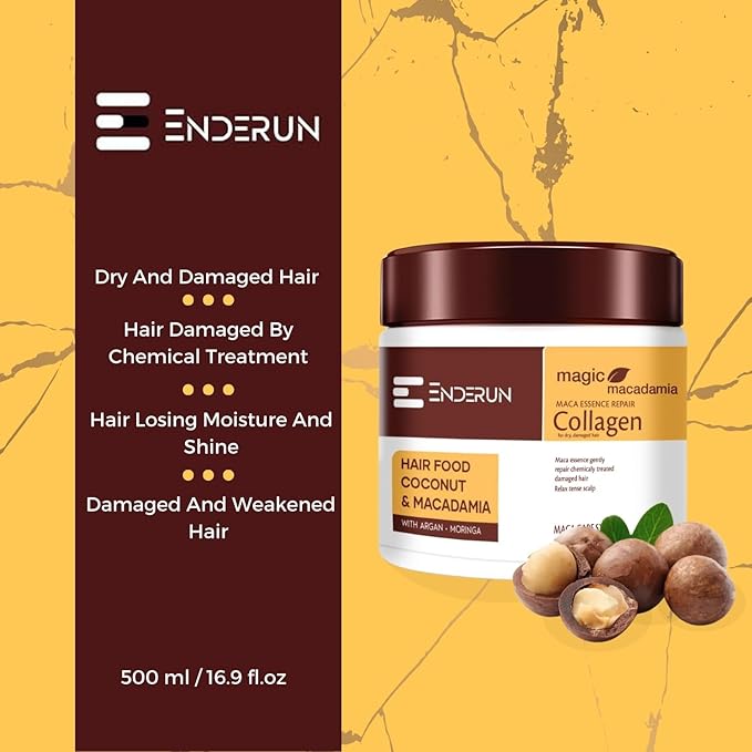 ENDERUN Hair Treatment Masks - Collagen Hair Mask for Dry Damaged Hair - Deep Moisturizing Hair Care - Argan Oil Hair Repair Mask - Natural Nourishing Hair Care Masque 16.9 fl Oz 500ml