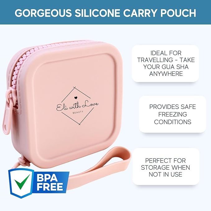 Premium Ice Roller for Face with Carry Case & Advanced Stainless Steel Gua Sha with Silicone Zip Carry Case