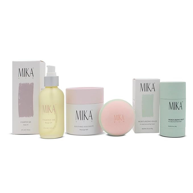 Pamper Me Bundle Body Oil Foot Balm Massage Ball | 3-Piece Beauty Kit with Organic Body Oil for Dry Skin Foot Balm for Dry Cracked Feet and Massage Ball | Clean Beauty, Vegan and Paraben Free