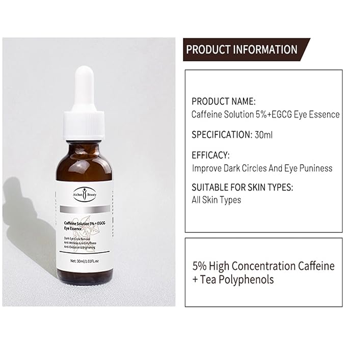 AICHUN BEAUTY Face Serum Eye Essence Anti-Wrinkles Anti-Acne Oil-Control Anti-Freckle Refreshing Moisturizing Purifying Shrink Pores 30ml 1.01FL.oz (Caffeine Solution 5% + EGCG Eye Essence)