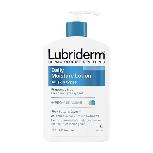 Lubriderm Fragrance Free Daily Moisture Lotion + Pro-Ceramide, Shea Butter & Glycerin, Face, Hand & Body Lotion for Sensitive Skin, Hydrating Lotion for Healthier-Looking Skin, 16 fl. oz