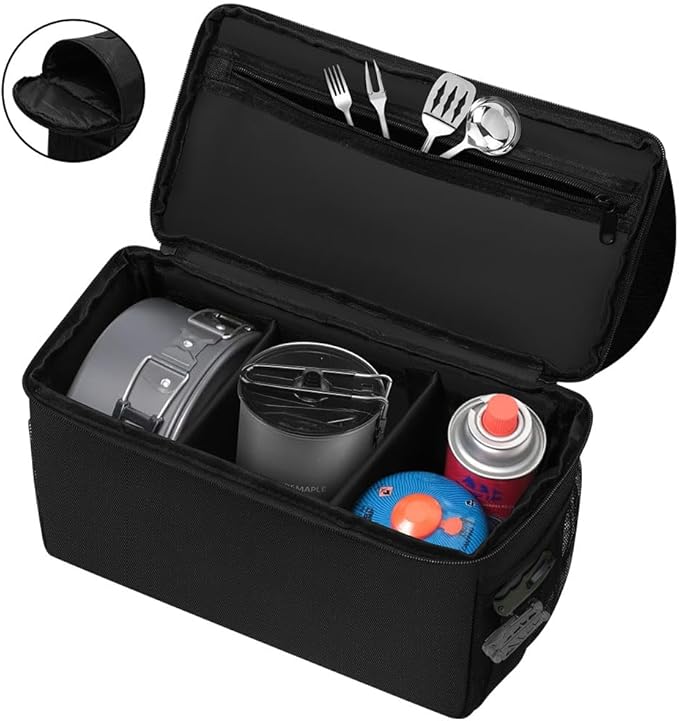 16L Camping Storage Bag, Water Resistant Padded Camping Organizer, with Multiple Pockets and Handle, for Outdoor BBQ Cooking Essentials, Black