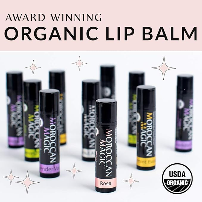 Organic Moroccan Magic Lip Balm 3 Pack | Original Unscented Lip Balm Set | Chapsticks for Dry Lips | Made with Natural Argan, Essential Oils Lip Moisturizer and Vitamin E | Smooth Application