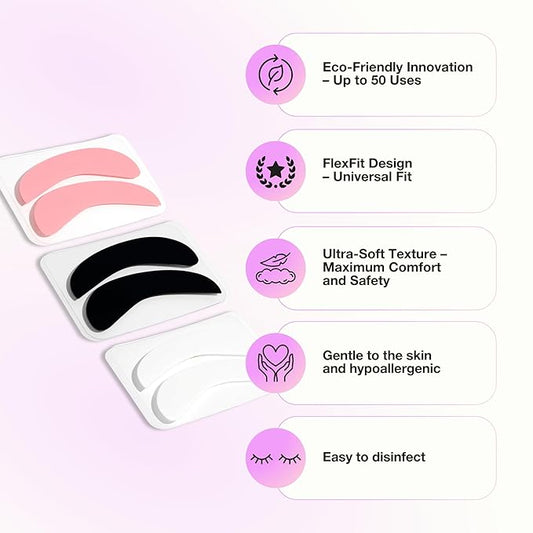 Curacoro Reusable Eye Pads, Silicone Under Eye Patches Lash Lift Cover Eyelash Extension | Soft Pads for Sensitive Skin during Eyelash Perm Lamination & Lash Extensions Remover (Black, Style 1)