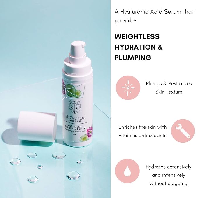 Snow Fox Skincare Cucumber Recovery Serum with Hyaluronic Acid, 30 mL