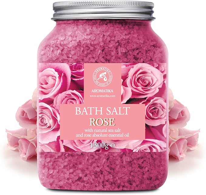 Rose Bath Salts 46 Oz - Natural Rosewood Oil & Rose Extract - Best for Relaxing - Good Sleep - Beauty - Bathing - Body Care - Wellness - Relax - Aromatherapy - Spa