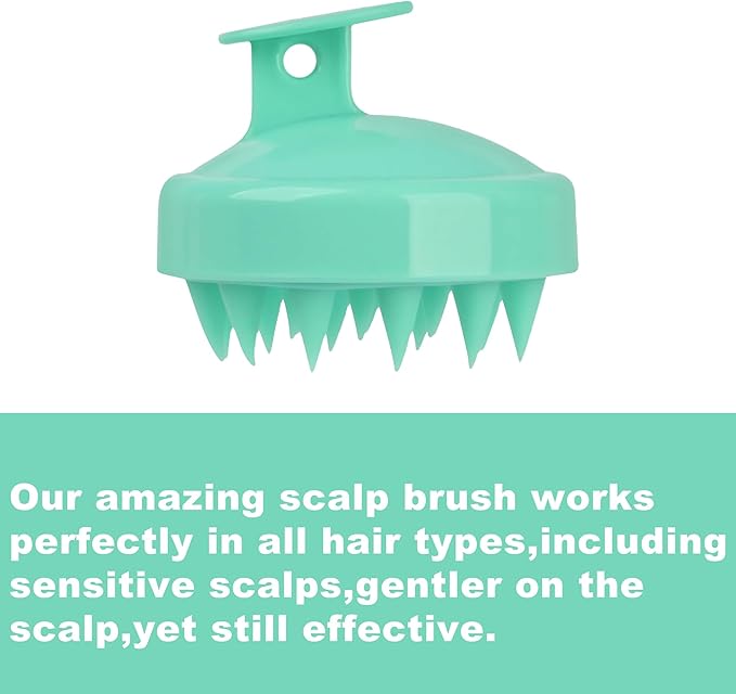Scalp Massager Shampoo Brush with Gentle Silicone Bristles for Scalp Care, Gentle Silicone Scalp Massager Shampoo Brush for Dandruff Removal, Green