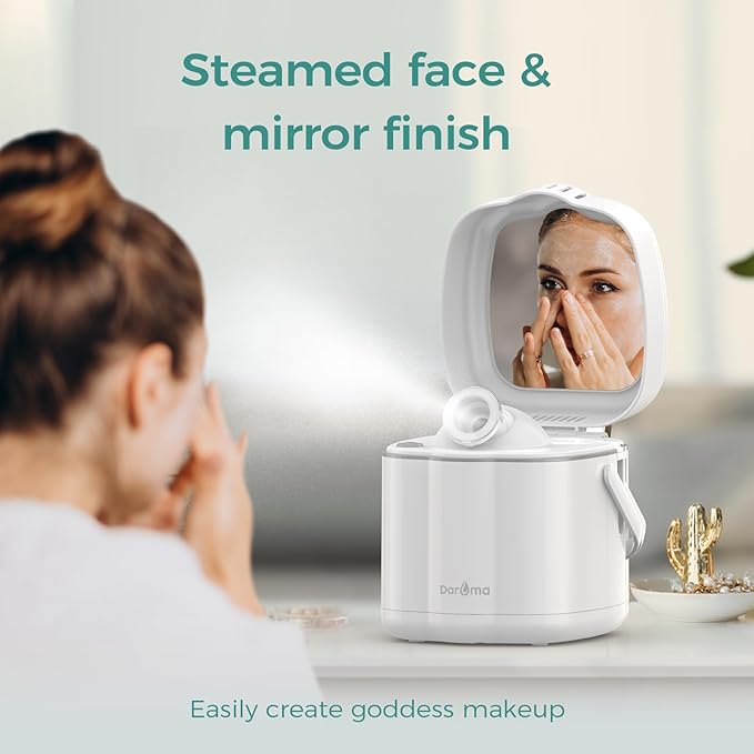 DAROMA Nano Ionic Facial Steamer with Adjustable Nozzle & Mirror - Advanced Home Spa Tool for Deep Cleansing & Hydration Support, Ideal Skincare Gift for Women