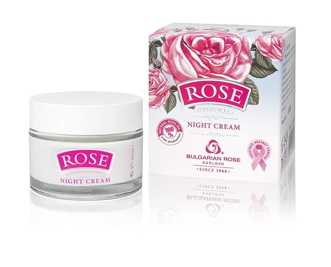 Bulgarian Rose Night Face Cream, Moisturizing and Rejuvenating Skin Care, Water Revitalizing Night Cream,Hydrating Rose Face Cream