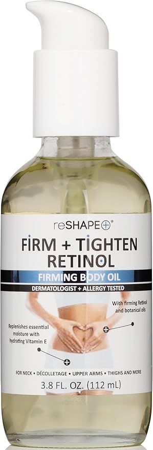 Reshape+ Retinol Firming Body Oil Skin Care Moisturizer W/Vitamin E - Nourishing, Lifting, & Hydrating Body Oil To Improve Look Of Wrinkles, Crepey Skin, Dry Skin, & Stretch Marks, 3.8 Fl Oz