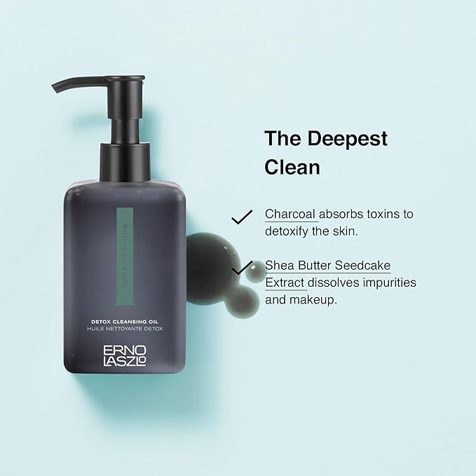Erno Laszlo Detox Cleansing Oil, Lightweight Facial Cleanser Helps Dissolve Makeup and Impurities with Charcoal and Shea Butter, Deep Cleansing Oil, 6.4 Fl Oz