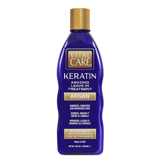 Vital Care Keratin Amazing Leave-In Treatment Argan - Gentle Keratin Complex Hair Treatment is Non-Stripping for Daily Use, Hydrating & Repairing - Abyssinian, Avocado & Sunflower Seed Oil