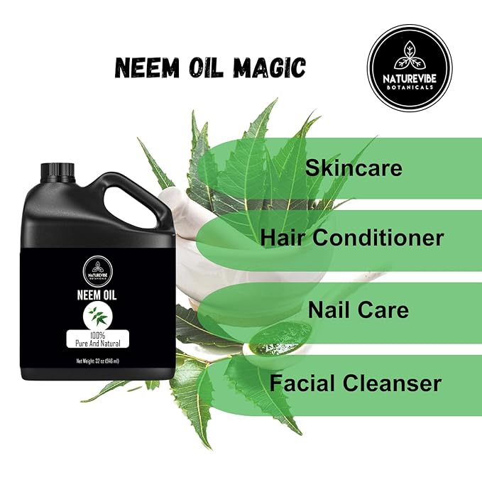 Naturevibe Botanicals Neem Oil 32 Ounces | 100% Pure and Natural | Great for Skin Care and Hair Care